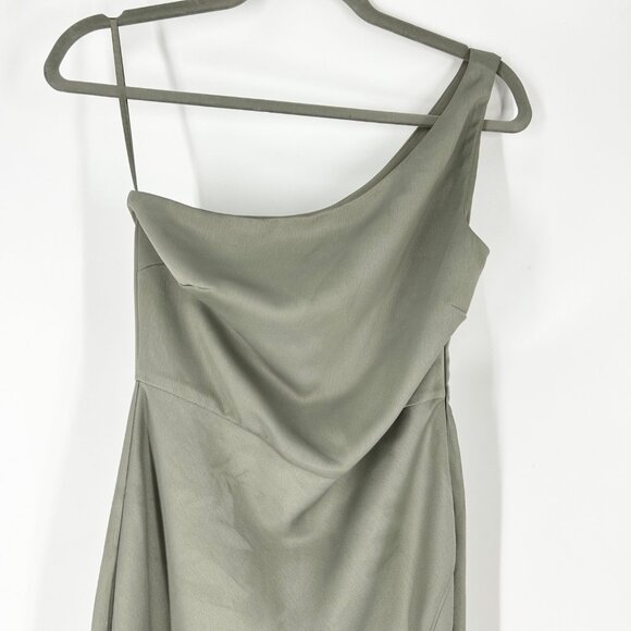 NWT BHLDN Dylan One Shoulder Satin Charmeuse Bridesmaid Dress in Moss - Picture 4 of 11